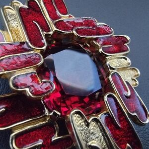 JOMAZ Signed Ruby-Red Enamel Brooch | Mid-Century Modern Collector Jewel